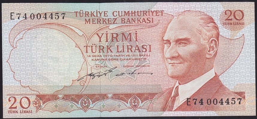 6.EMİSYON 2.TERTİP 20 LİRA E74 004457 ÇİLALTI
