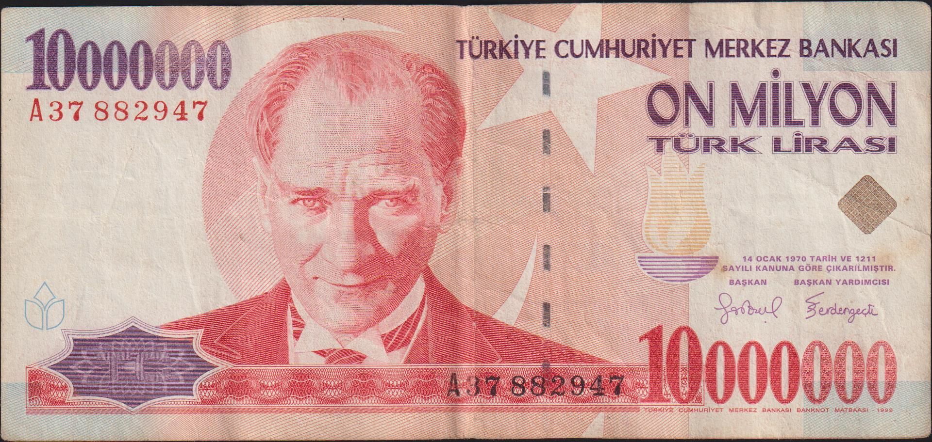 7.Emisyon 10 000 000 Lira A37 882947 Çok Temiz