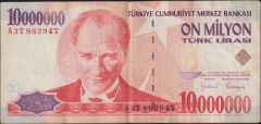 7.Emisyon 10 000 000 Lira A37 882947 Çok Temiz