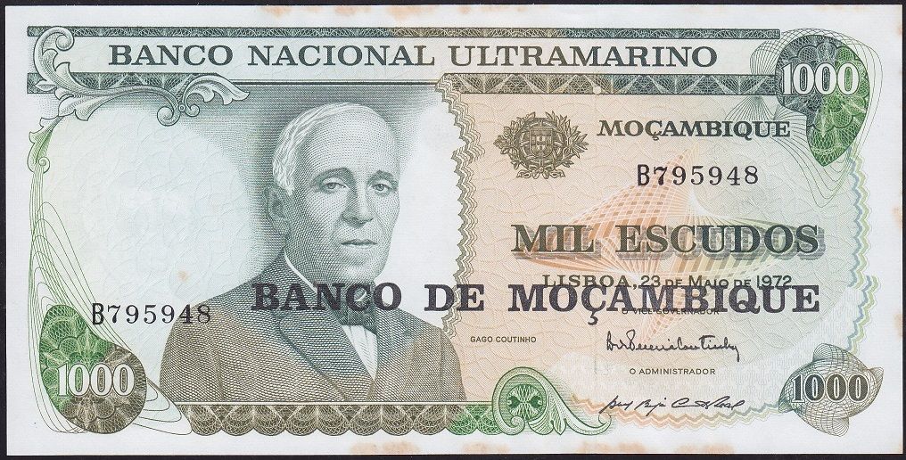Mozambik 1000 Escudos 1976 Çilaltı ( Kat Yok Lekeler var )