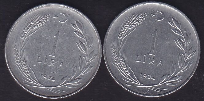 1974 Yılı 1 Lira (Ters Düz Takım)