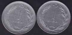 1974 Yılı 1 Lira (Ters Düz Takım)