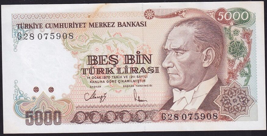 7.Emisyon 4.Tertip 5000 Lira G28 075908 Çilaltı