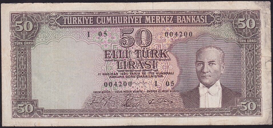 5.Emisyon 6.Tertip 50 Lira I05 004200 Çok Temiz