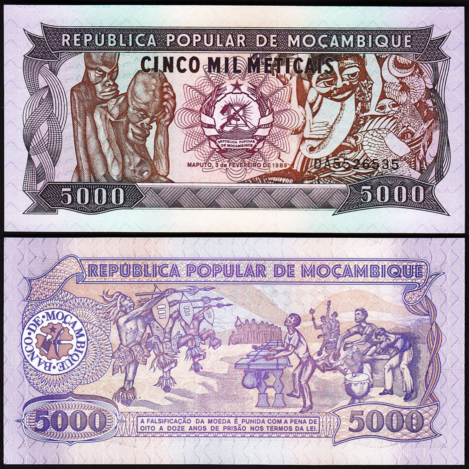 Mozambik 5000 Meticais 1989 Çilaltı Çil Pick 133b