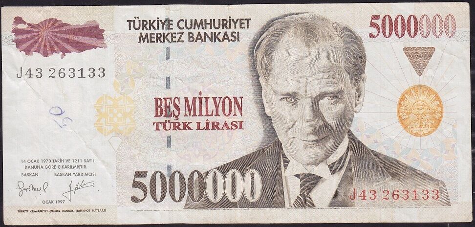 7.Emisyon 5 000 000 Lira J43 263133 Çok Temiz