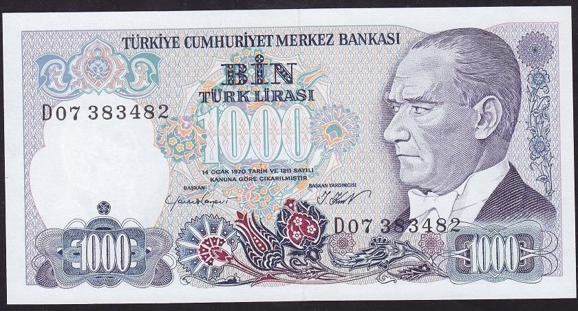 7.Emisyon 1.Tertip 1000 Lira D07 383482 Çil