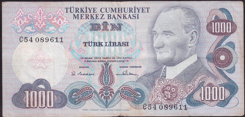 6.EMİSYON 1.TERTİP 1000 LİRA C54 089611 ÇOK TEMİZ