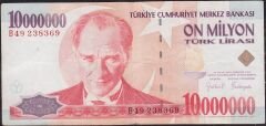 7.Emisyon 10 000 000 Lira B49 238369 Çok Temiz