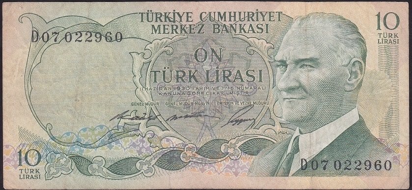 6.EMİSYON 1.TERTİP 10 LİRA D07 022960 ÇOK TEMİZ