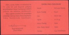 Hatıra Para Sertifikası - Cumhuriyet 2000 - 1998 Yılı