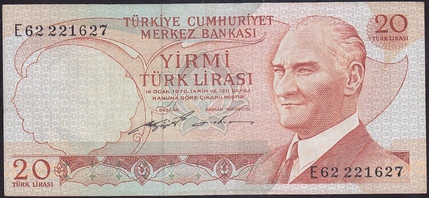 6.EMİSYON 2.TERTİP 20 LİRA E62 221627 ÇOK TEMİZ +