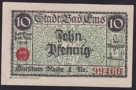 ALMANYA 10 PFENNİNG NOTGELD 1918 ÇİLALTI ÇİL