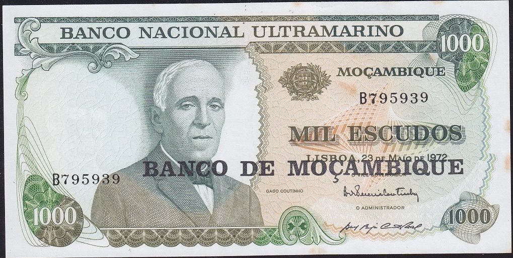 Mozambik 1000 Escudos 1976 Çilaltı ( Kat Yok Lekeler var )