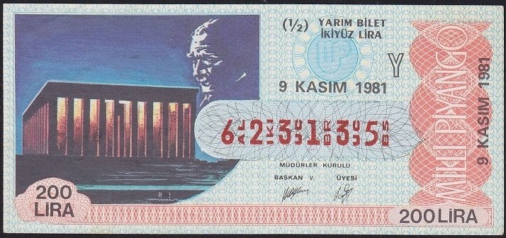 1981 9 Kasım Yarım Bilet - Y Serisi