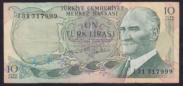 6.EMİSYON 2.TERTİP 10 LİRA I31 317999 ÇOK TEMİZ