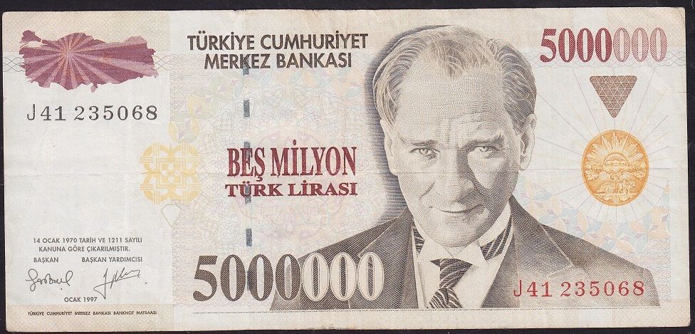 7.Emisyon 5 000 000 Lira J41 235068 Çok Temiz+