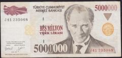 7.Emisyon 5 000 000 Lira J41 235068 Çok Temiz+
