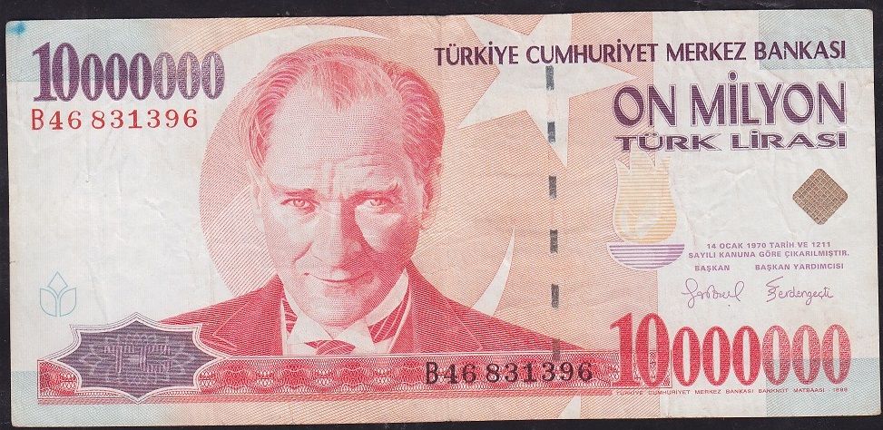 7.Emisyon 10 000 000 Lira B46 831396 Çok Temiz
