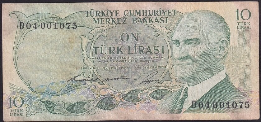 6.EMİSYON 1.TERTİP 10 LİRA D04 001075 ÇOK TEMİZ