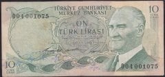 6.EMİSYON 1.TERTİP 10 LİRA D04 001075 ÇOK TEMİZ