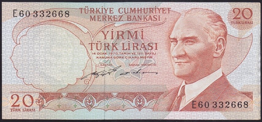 6.EMİSYON 2.TERTİP 20 LİRA E60 332668 ÇOK ÇOK TEMİZ +