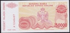 HIRVATİSTAN - SIRBİSTAN 50000 DİNAR 1993 ÇİLALTI ÇİL
