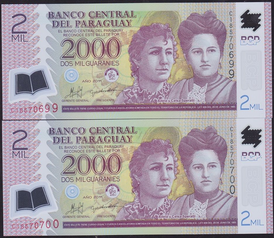 Paraguay 2000 Guarnies 2011 2 Adet Seri Takipli 699 - 700 Çil Polimer