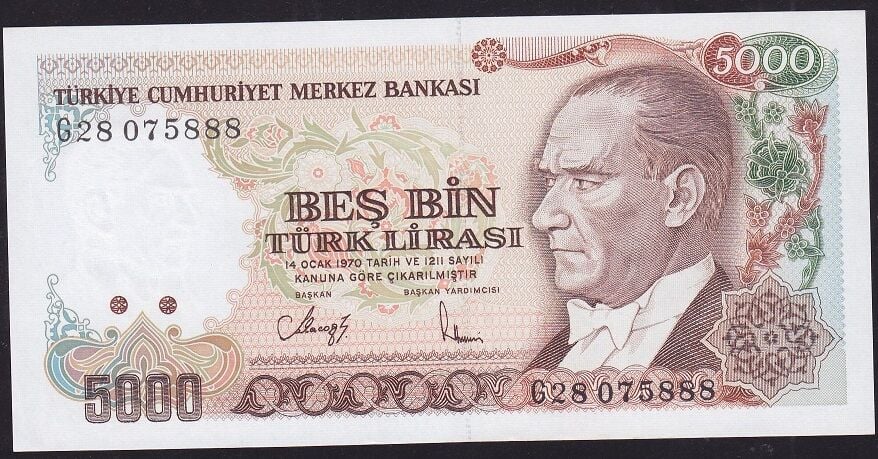 7.Emisyon 4.Tertip 5000 Lira G28 075888 Çil