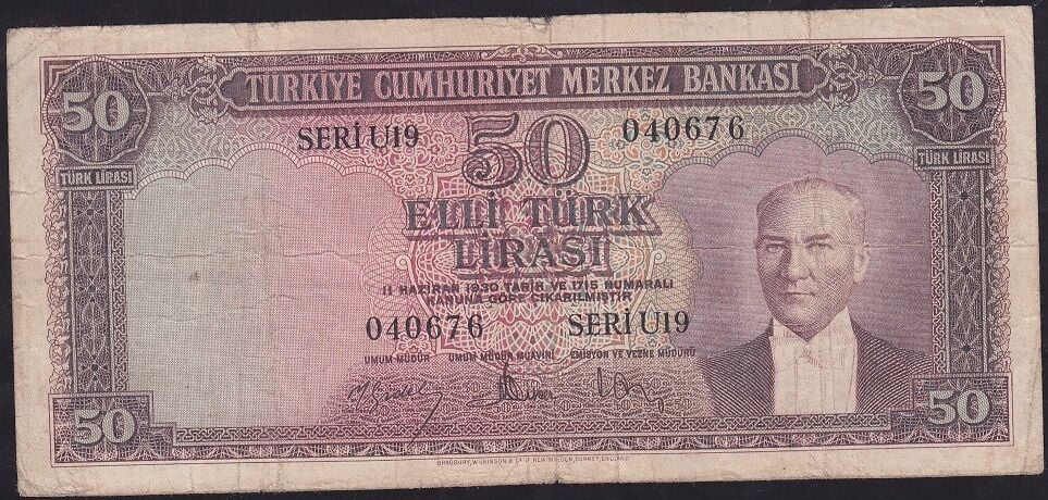 5.Emisyon 4.Tertip 50 Lira U19 040676 Çok Temiz