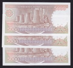7.EMİSYON 4.TERTİP 5000 LİRA H65 443315 - 16 - 17 SERİ TAKİPLİ 3 ADET ÇİL