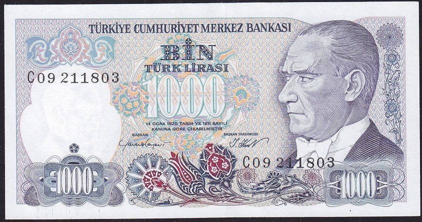 7.Emisyon 1.Tertip 1000 Lira C09 211803 Çil