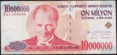 7.Emisyon 10 000 000 Lira B45 256601 Çok Temiz