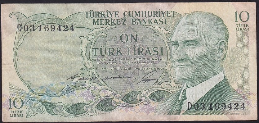 6.EMİSYON 1.TERTİP 10 LİRA D03 169424 ÇOK TEMİZ