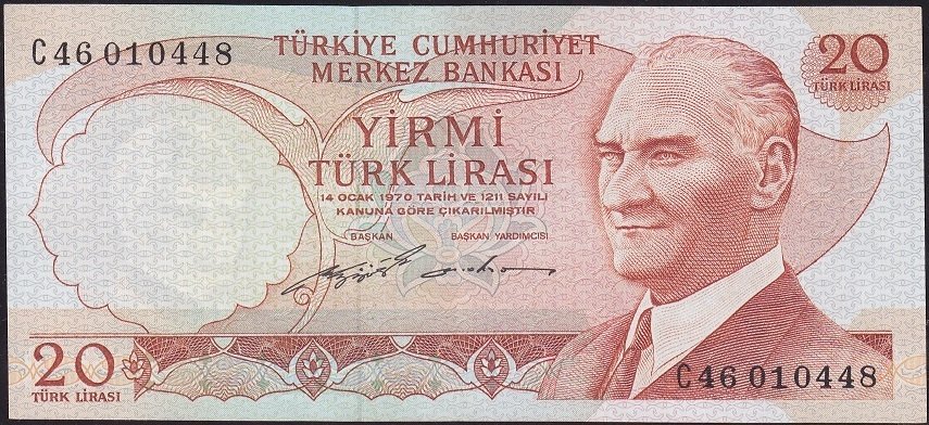 6.Emisyon 2.Tertip 20 Lira C46 010448 Ççt Çilaltı