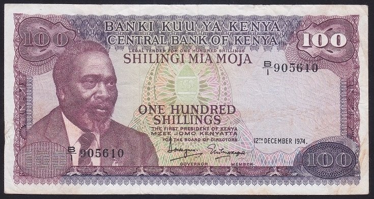 Kenya 100 Şiling 1974 Çok Temiz + Pick 14a
