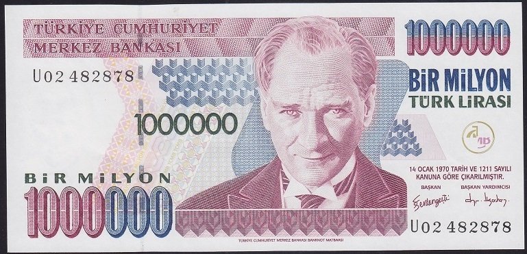 7.EMİSYON 3.TERTİP 1 000 000 LİRA U02 482878 ÇİL
