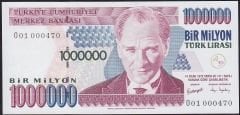 7.Emisyon 2.Tertip 1 000 000 Lira O01 000470 Çil İlk Bin Parası