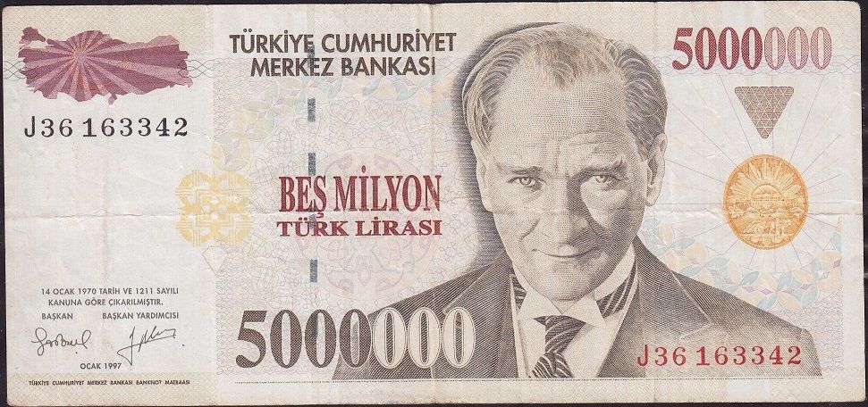 7.Emisyon 5 000 000 Lira J36 163342 Çok Temiz