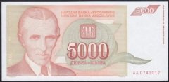 YUGOSLAVYA 5000 DİNAR 1993 ÇİL (AA)