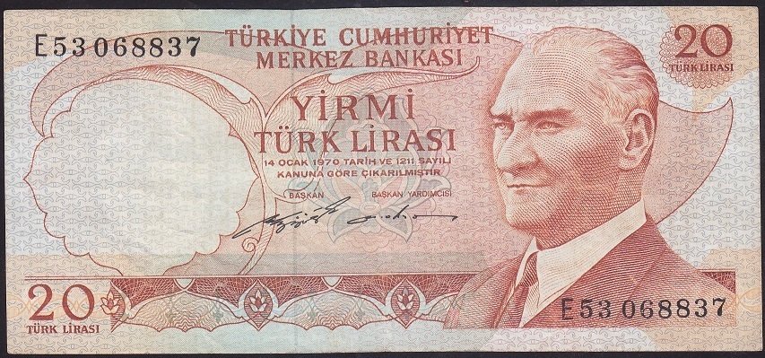 6.EMİSYON 2.TERTİP 20 LİRA E53 068837 ÇOK TEMİZ +