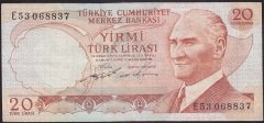 6.EMİSYON 2.TERTİP 20 LİRA E53 068837 ÇOK TEMİZ +