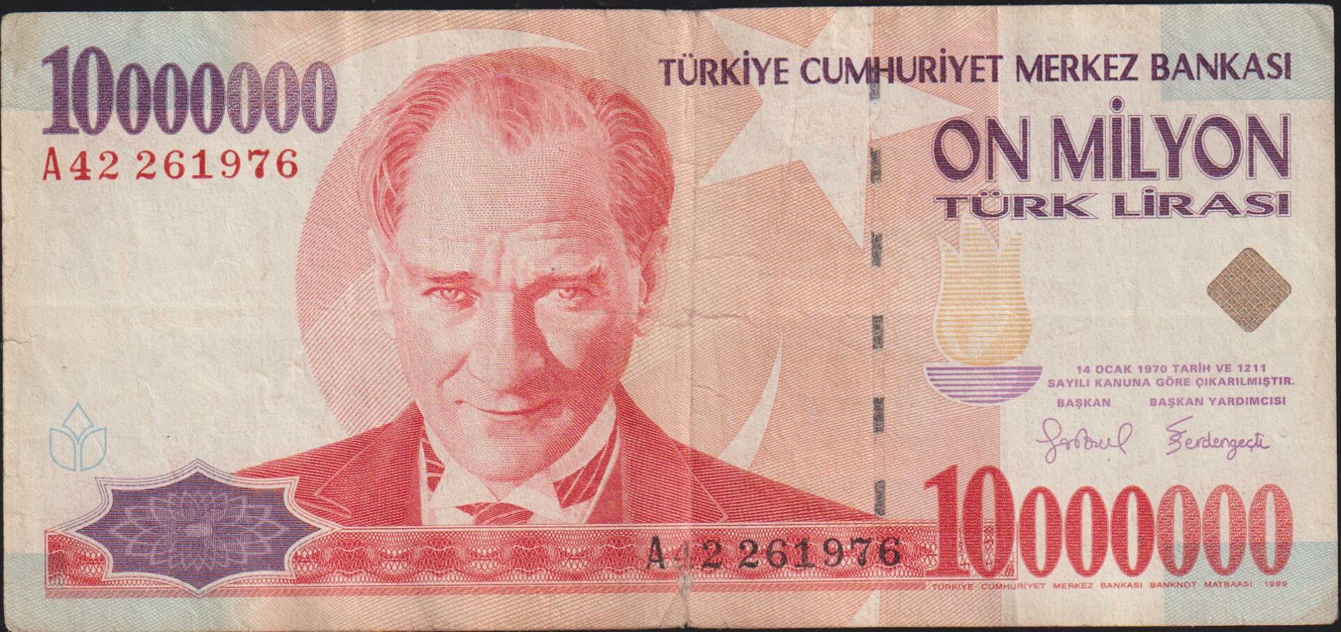 7.Emisyon 10 000 000 Lira A42 261976 Temiz