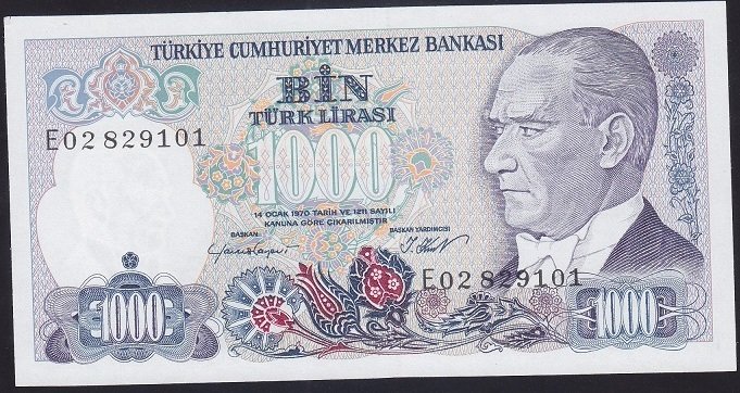 7.EMİSYON 1.TERTİP 1000 LİRA E02 829101 ÇİL