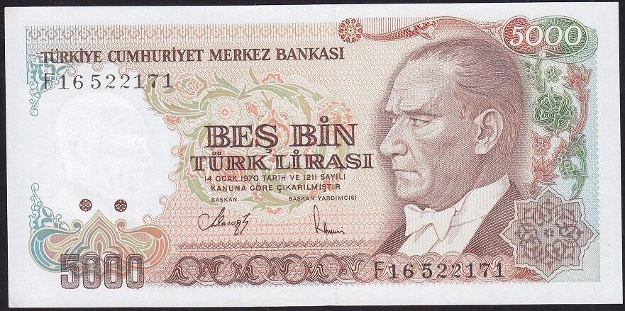 7.Emisyon 3.Tertip 5000 Lira F16 522171 Çilaltı Çil