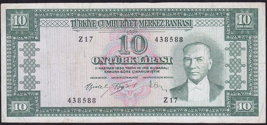 5.Emisyon 4.Tertip 10 Lira Z17 438588 Çok Temiz