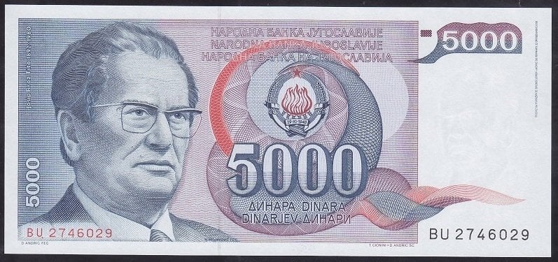 Yugoslavya 5000 Dinar 1985 ÇİL Pick 93a
