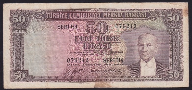5.EMİSYON 2.TERTİP 50 LİRA H4 079212 ÇOK TEMİZ