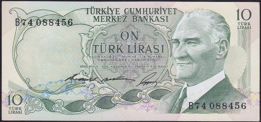 6.EMİSYON 1.TERTİP 10 LİRA B74 088456 ÇİL