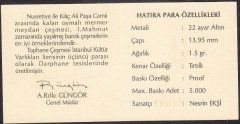 Hatıra Para Sertifikası - Tophane Çeşmesi İstanbul Kültür Varlıkları  3 - 1999 Yılı